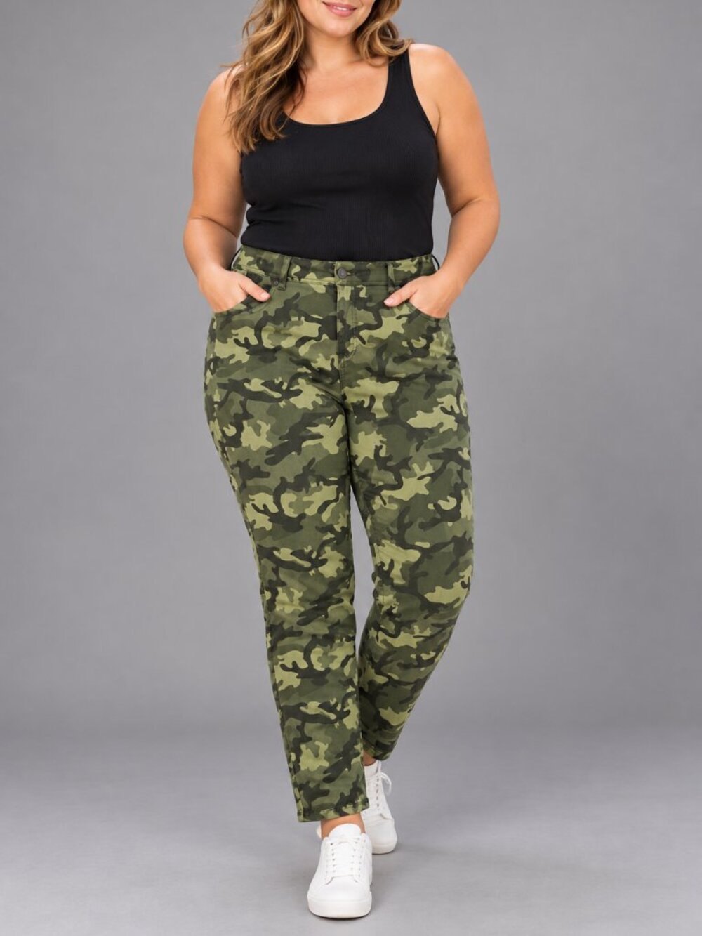 Jordache Pants Women’s  Military Green Camouflage Mid Rise Skinny, Size 20W